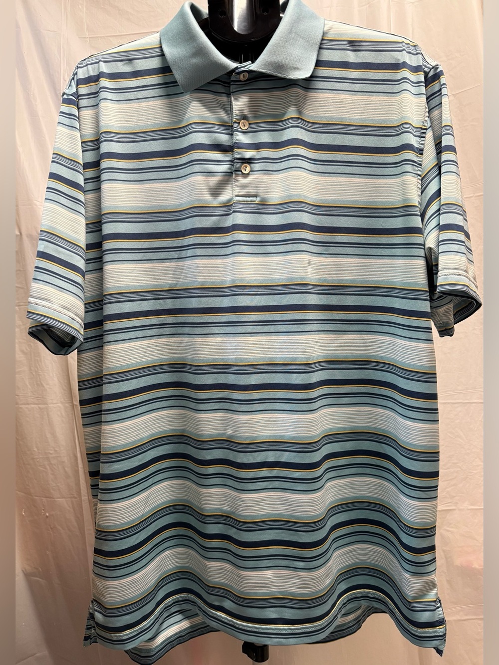 Peter Millar Summer Comfort Polo Shirt XL Blue Striped Performance Golf Polo